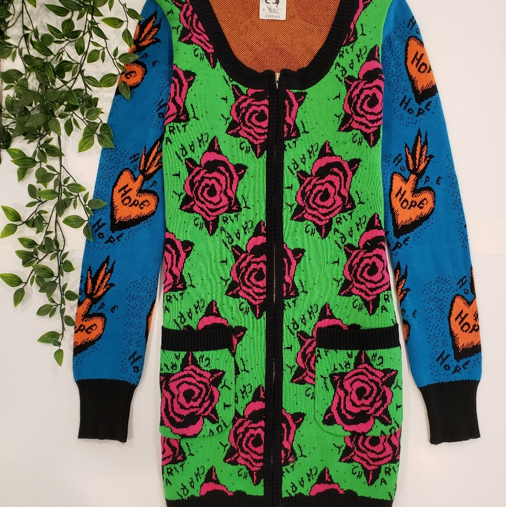 Vintage Rare Betsey Johnson Hope/Charity Long Tunic Sweater